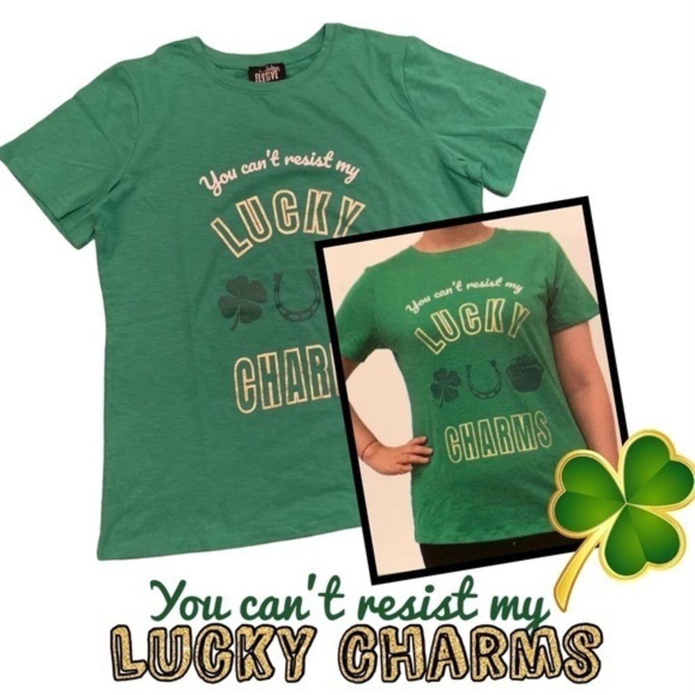 St. Patrick’s Day Lucky charms tee  green shamrock pot of gold tee nwt large - Picture 4 of 6